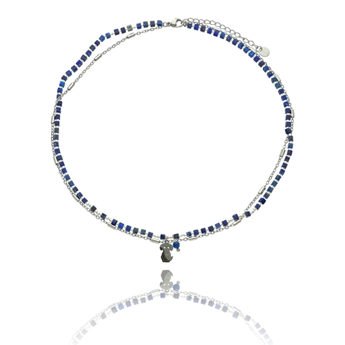 Obrazek Naszyjnik ze stali z lapisem lazuli N99530a