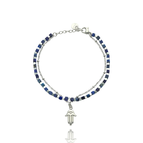 Obrazek Bransoletka ze stali z lapisem lazuli B99500a